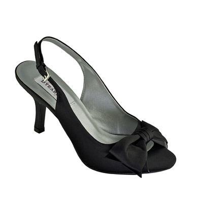 Faye Black Satin Mid Heel Evening Shoes
