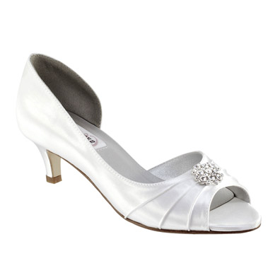 white satin low heel bridal shoes
