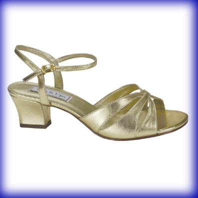 gold evening shoes low heel