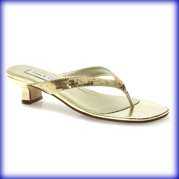 Neptune Gold Low Heel Evening Shoes